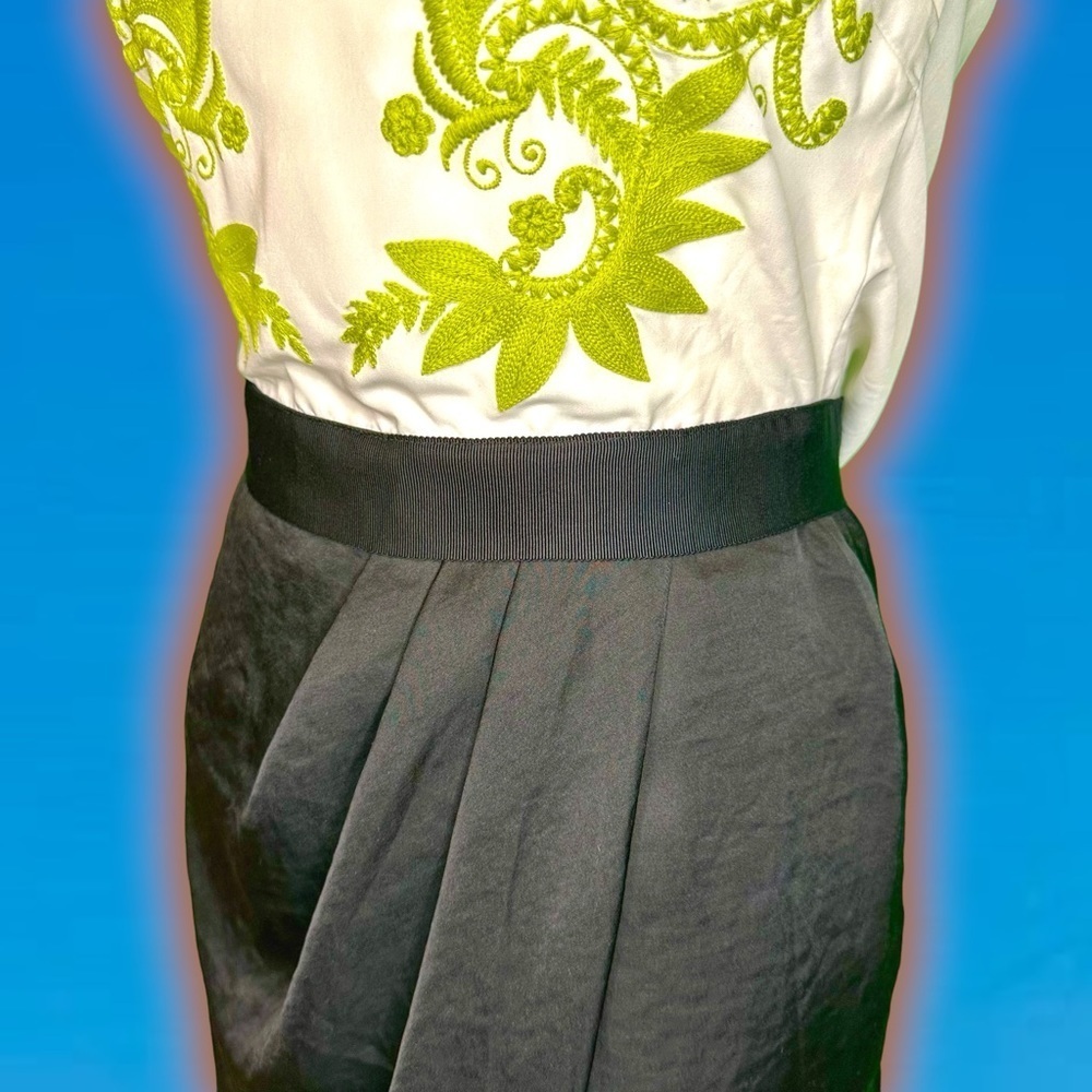 RARE Vintage Sachin + Babi Lime Green Embroidered Black & White Mini Dress Size0 - Picture 8 of 15